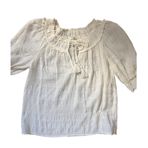 Max Studio London Cream Smocked Blouse Puff Sleeve Boho Top – Size S - Picture 1 of 4